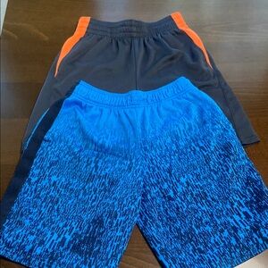 Boys Athletic Shorts (2) - Blue w/ gradient pattern (M), Orange and Gray (XL)